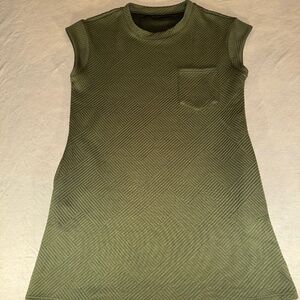 Women’s Olive Green Textured Knit Shift T-Shirt Dress Pocket Size M